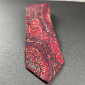 Vintage Kenneth Gordon new Orleans Silk Paisley Tie Burgundy Green Hand Sewn USA